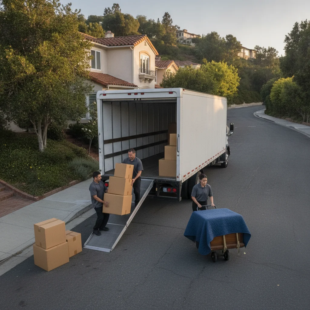 Moving truck parked on a narrow La Jolla hillside street