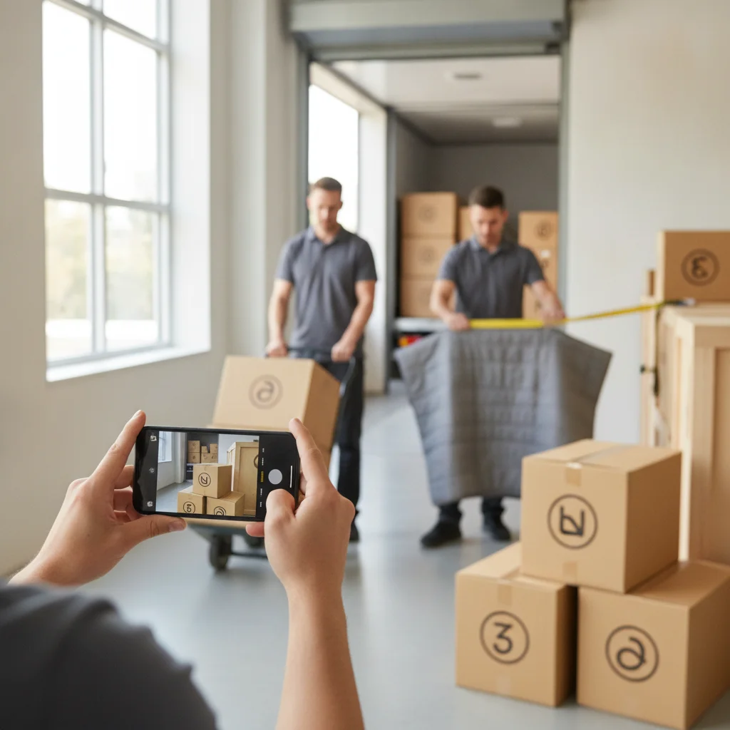Numbered moving boxes arranged for inventory photos